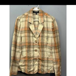 Kasper Plaid Blazer in Cream and Orange